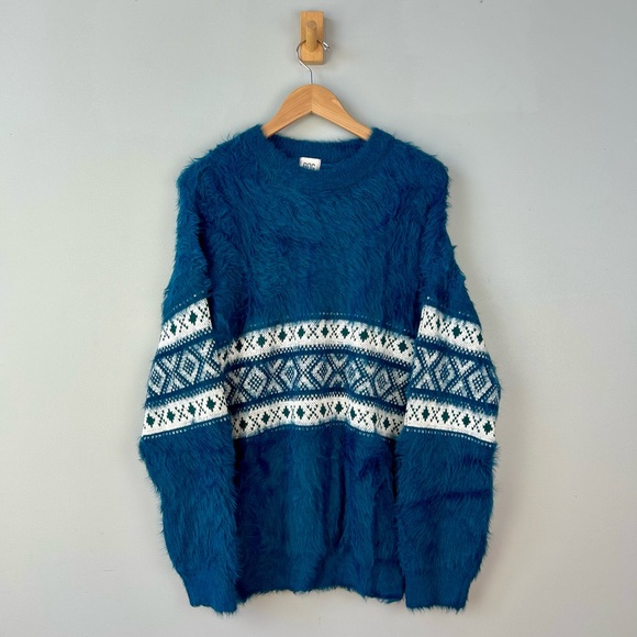 NEWBDG Fuzzy Fairisle Crew Neck Sweater